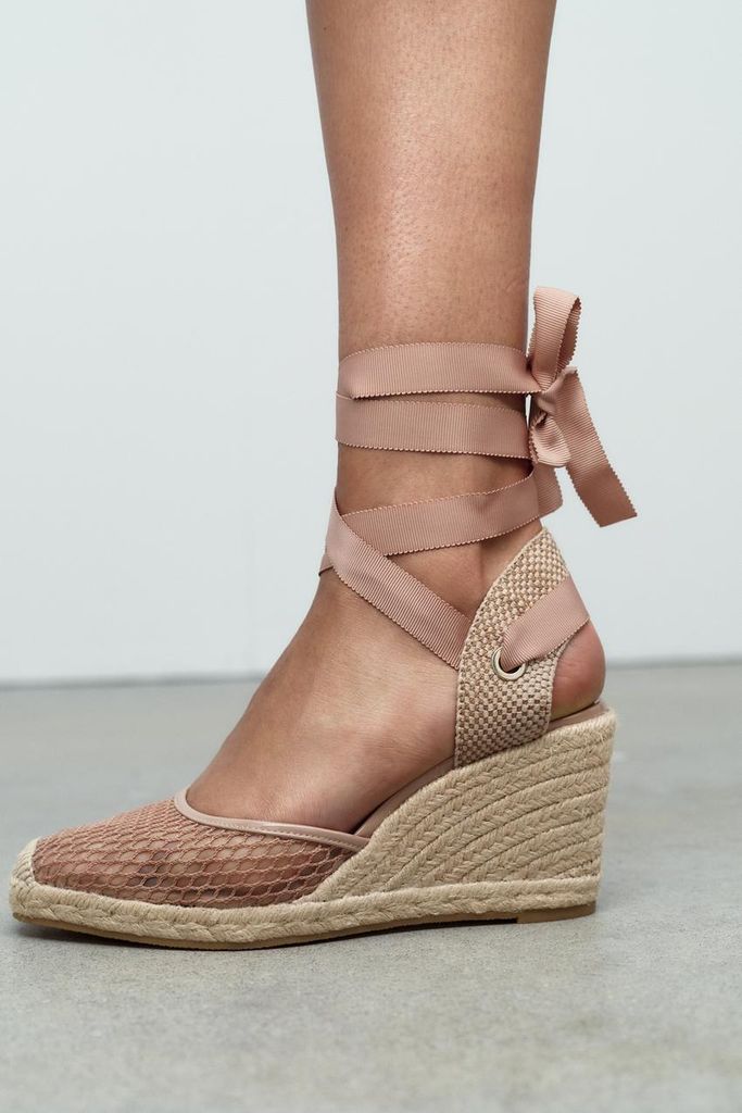 LACE-UP MESH WEDGES ZARA