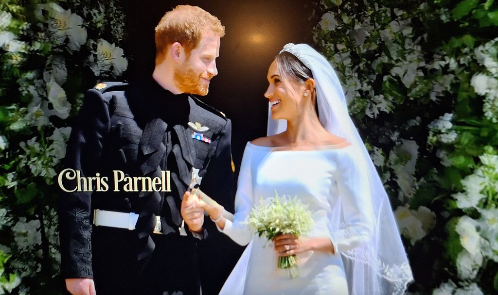 A still from Our Little Secret featuring Prince Harry and Meghan Markle on their wedding day