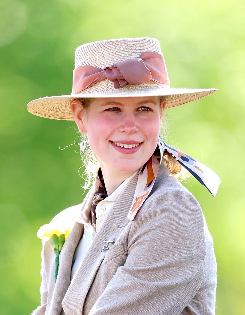 WINDSOR, ENGLAND - MAY 05: Lady Louise Windsor laughs as she takes part in the carriage driving event on day 5 of the Royal Windsor Horse Show at Windsor Castle on May 05, 2024 in Windsor, England.  (Photo by Chris Jackson/Getty Images)