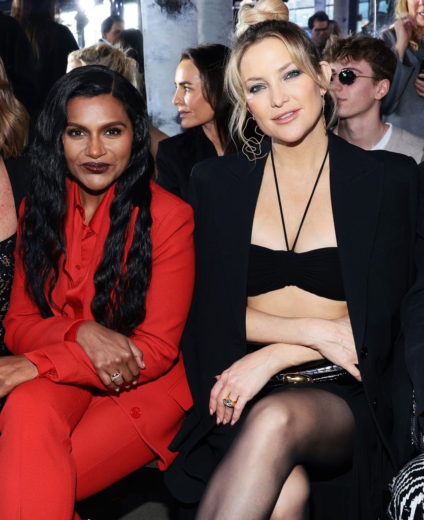 Mindy Kaling and Kate Hudson sit front row at the Michael Kors Collection Fall/Winter 2023 Runway Show on February 15, 2023 in New York City