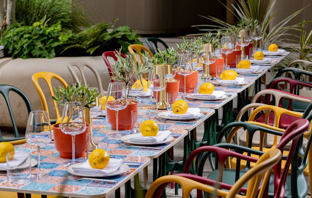 outdoor table with colourful drinks