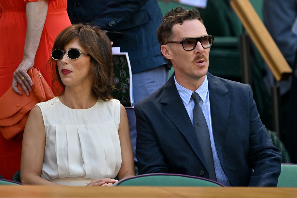 British actor Benedict Cumberbatch (R) and his wife Sophie Hunter sit in the Royal Box