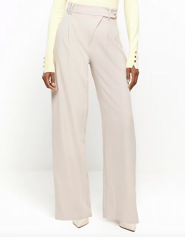 River Island Petite blazer and pleated wide leg trouser in light