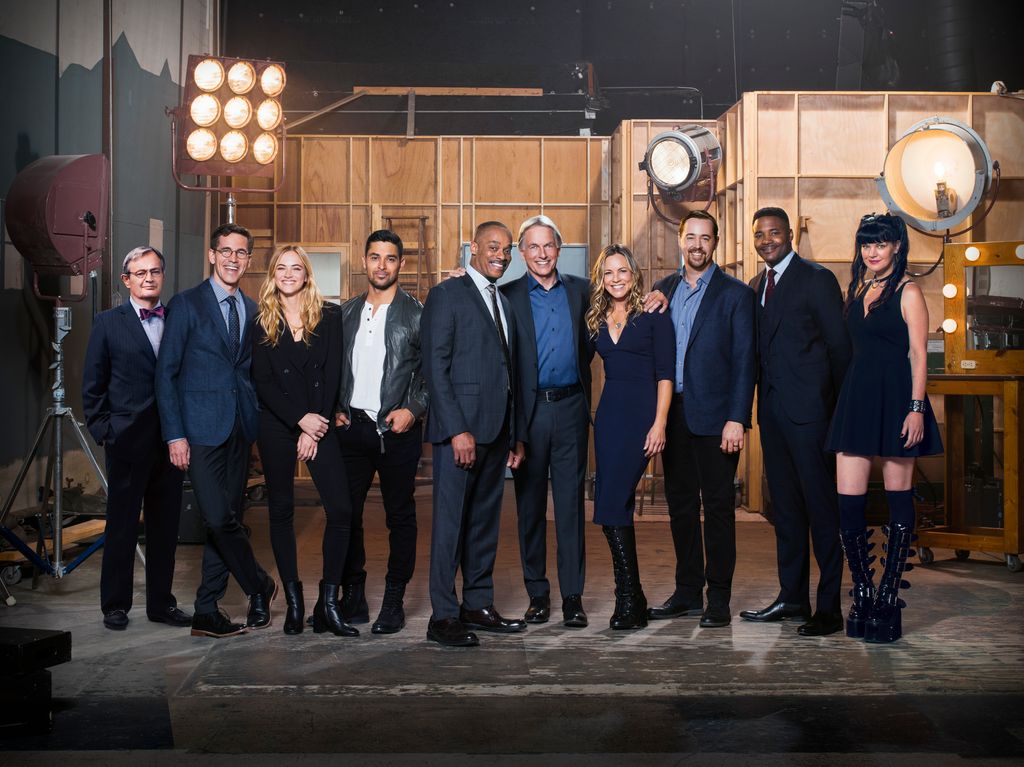 The cast of the CBS series NCIS, scheduled to air on the CBS Television Network.  Pictured: David McCallum, Brian Dietzen, Emily Wickersham, Wilmer Valderrama, Rocky Carroll, Mark Harmon, Maria Bello, Sean Murray, Duane Henry, Pauley Perrette