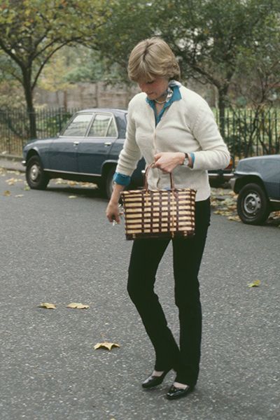Princess Diana Styles A Cardigan With A Wicker Bag