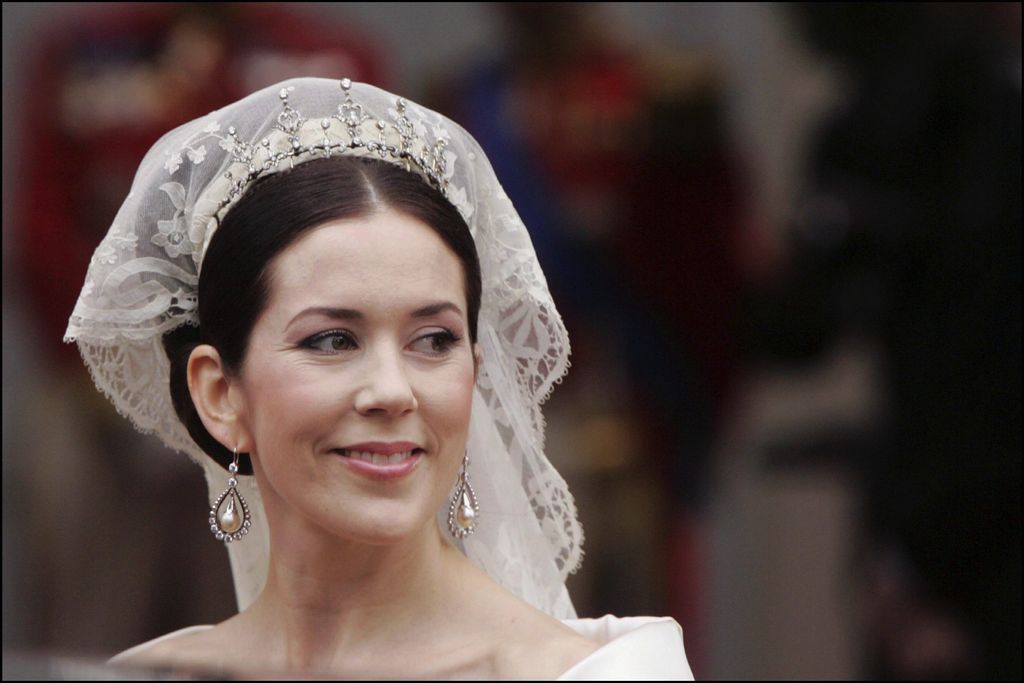 Crown Princess Mary with lacy veil on head