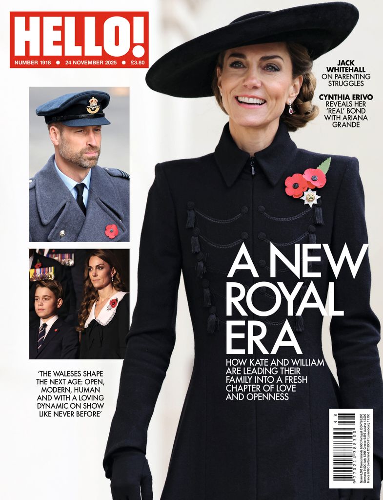 Hello Magazine cover featuring Princess Kate wearing black during Remembrance Sunday