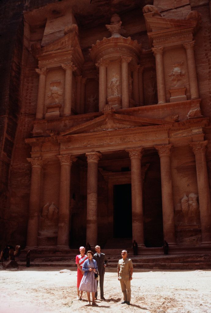 The Queen, Prince Philip, King Hussein Of Jordan And Queen Noor in Petra