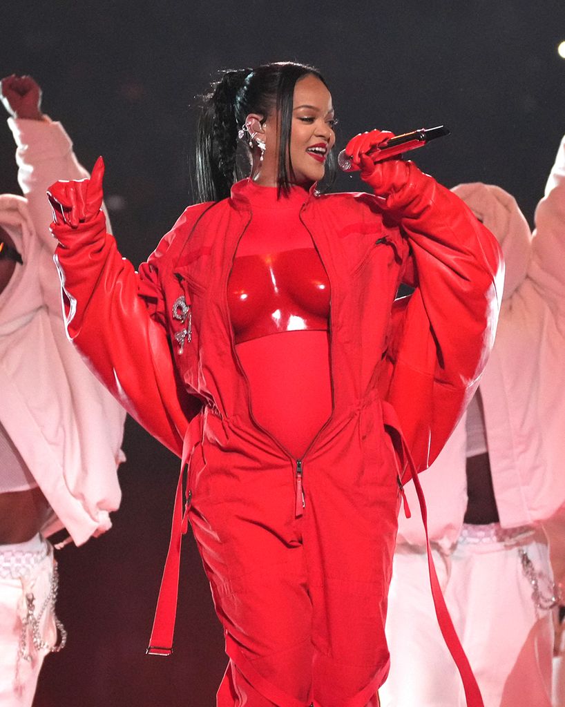 Rihanna performs during Apple Music Super Bowl LVII Halftime Show at State Farm Stadium on February 12, 2023 in Glendale, Arizona.