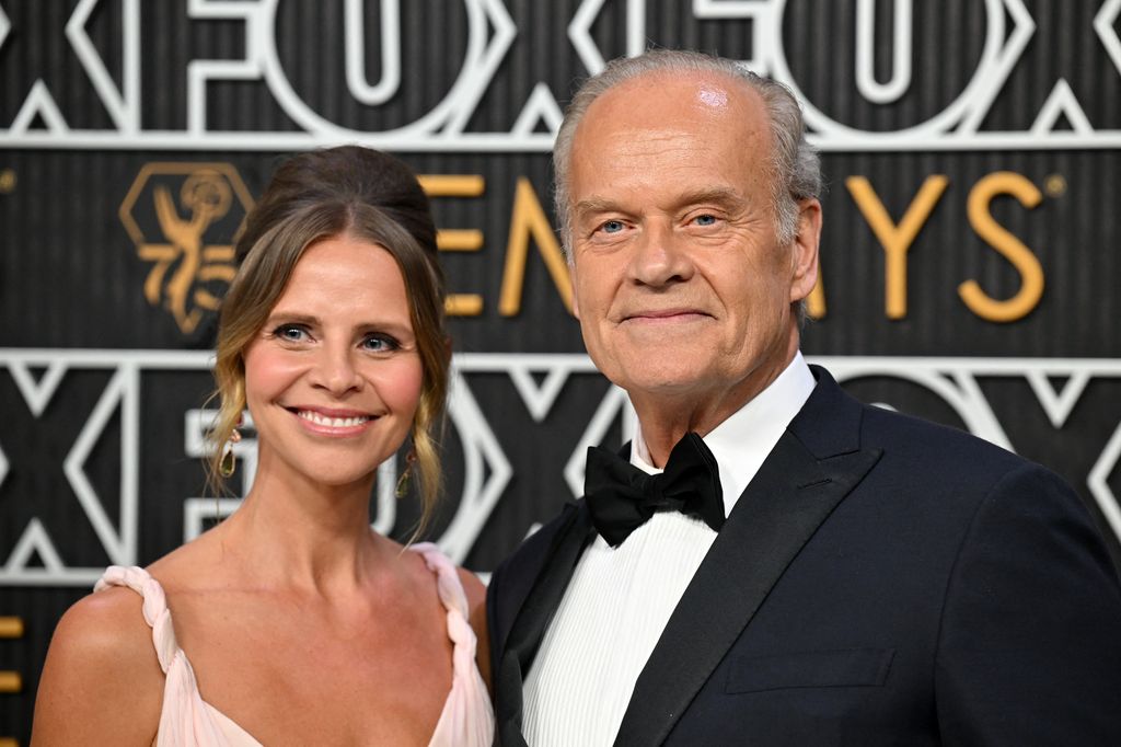 US actor Kelsey Grammer and wife Kayte Walsh arrive for the 75th Emmy Awards at the Peacock Theatre at L.A. Live in Los Angeles on January 15, 2024