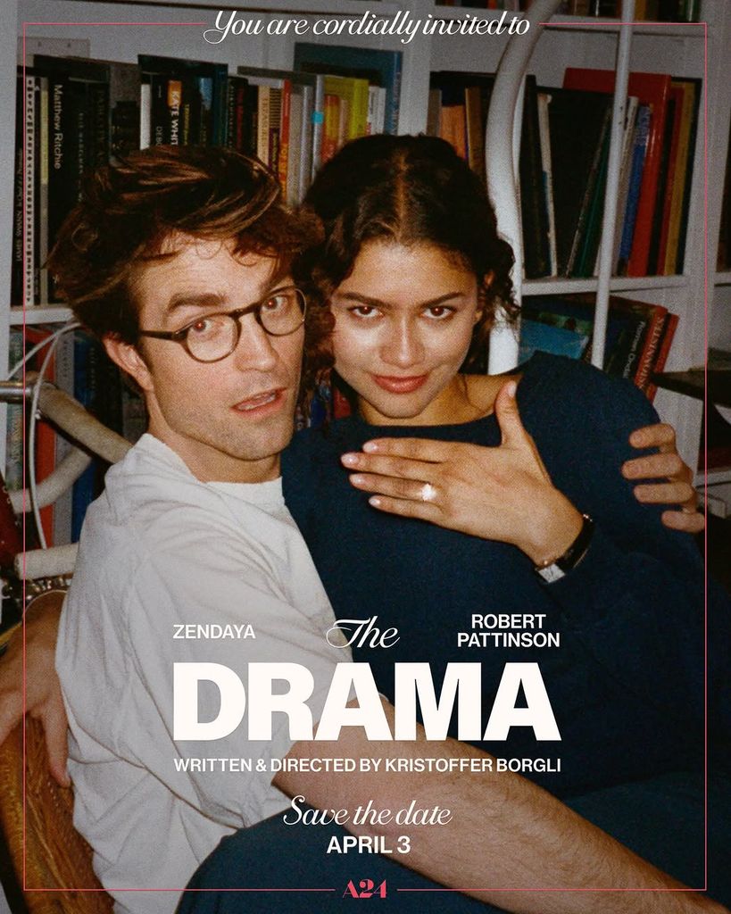 Zendaya and Robert Pattinson on The Drama film poster