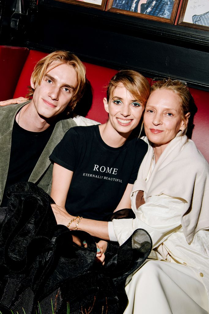 Levon Hawke, Maya Hawke and Uma Thurman at the New York premiere of "Asteroid City" held at Alice Tully Hall on June 13, 2023 