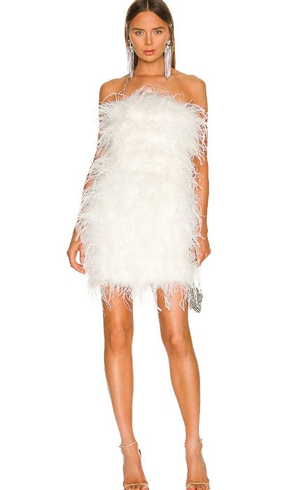 feathered mini dress