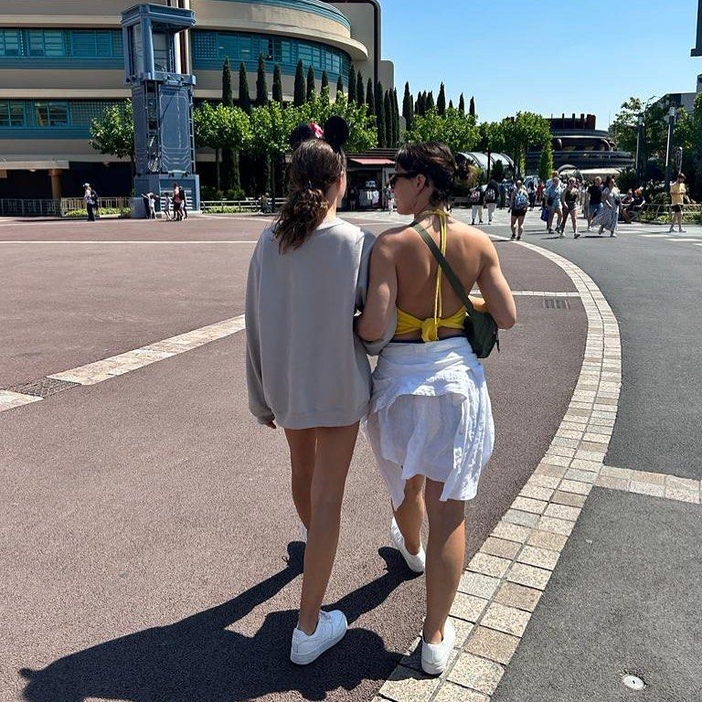 Emma Willis walking with her daughter who is taller than her