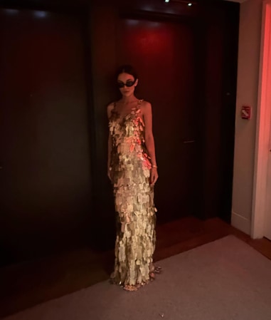 jackie apostle in gold dress
