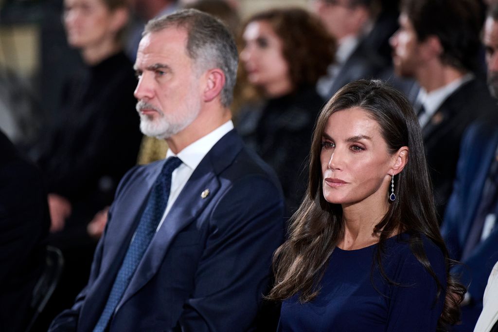 King Felipe VI of Spain and Queen Letizia of Spain attend the State Funeral to pay Tribute to victims of the DANA at Museo de las Ciencias PrÃncipe Felipe on October 29, 2025 in Valencia, Spain