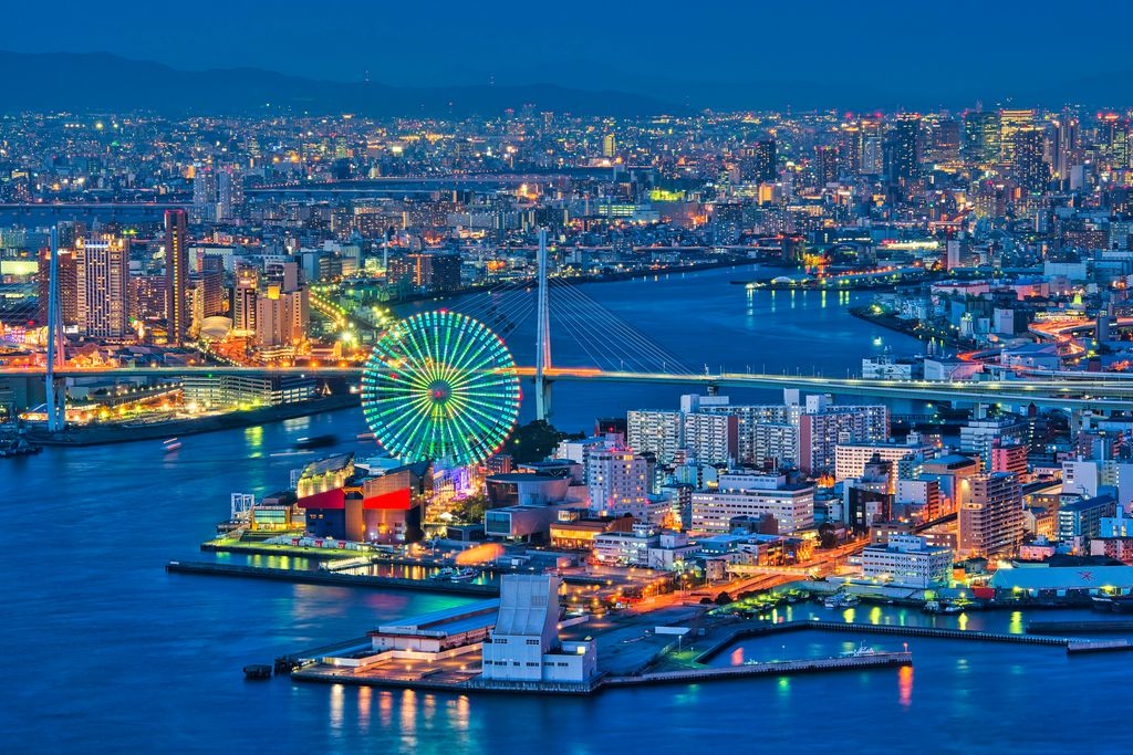Cityscape of Osaka bay , Japan