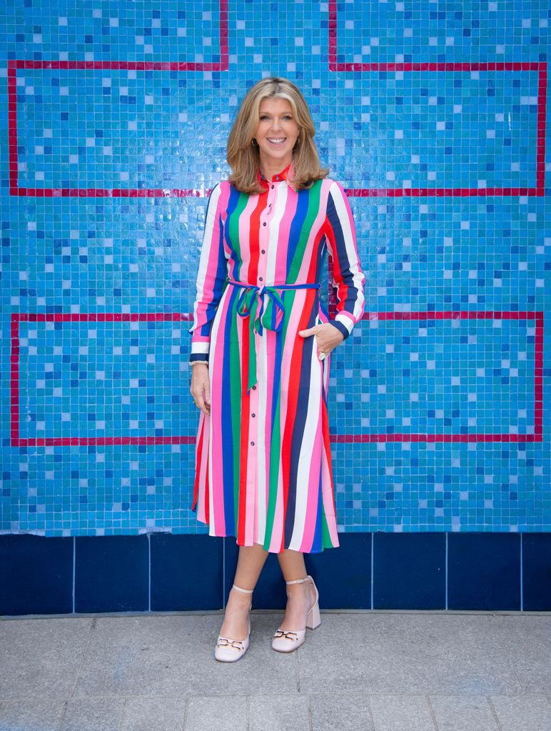 kate garraway stripe dress on good morning britain 