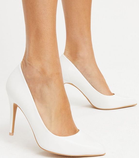 white leather look stiletto court shoes