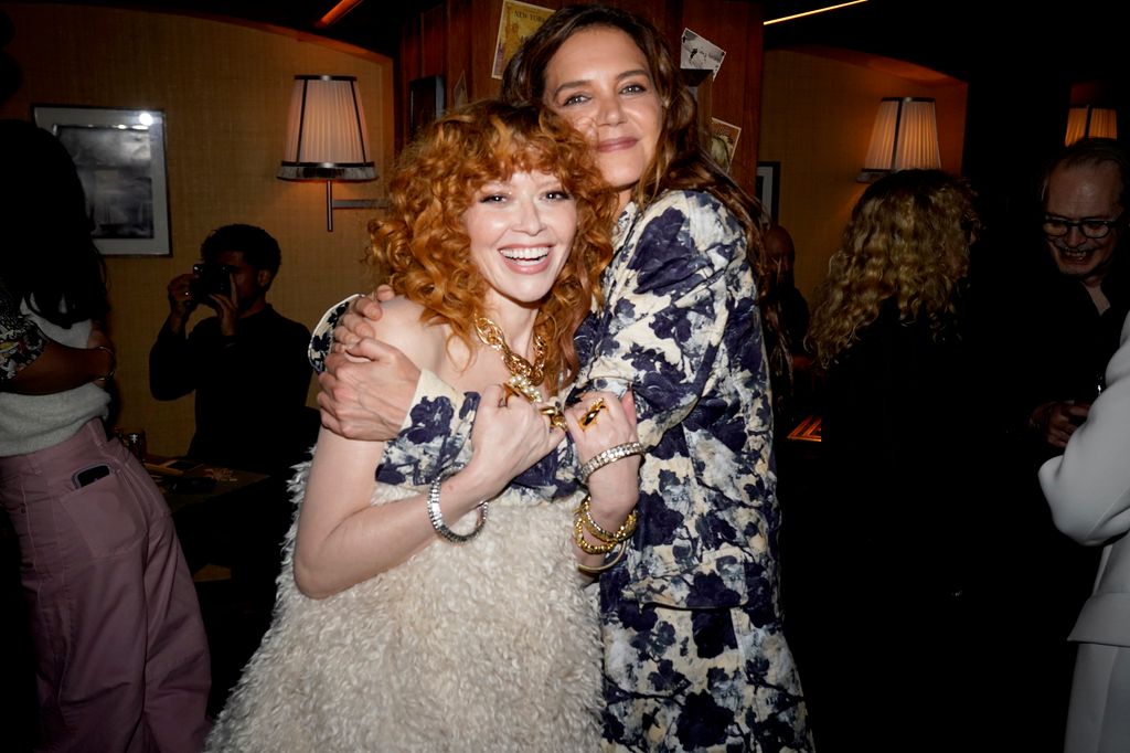 POKER FACE -- "Peacock x Vanity Fair Game Night" -- Pictured: (l-r) Natasha Lyonne, Katie Holmes at Le Chalet on May 6, 2025