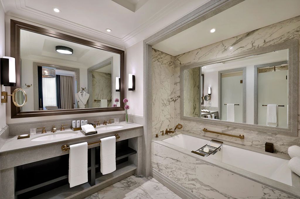 The Royal Suite at the St Regis Amman is fitted with luxe marbled bathrooms