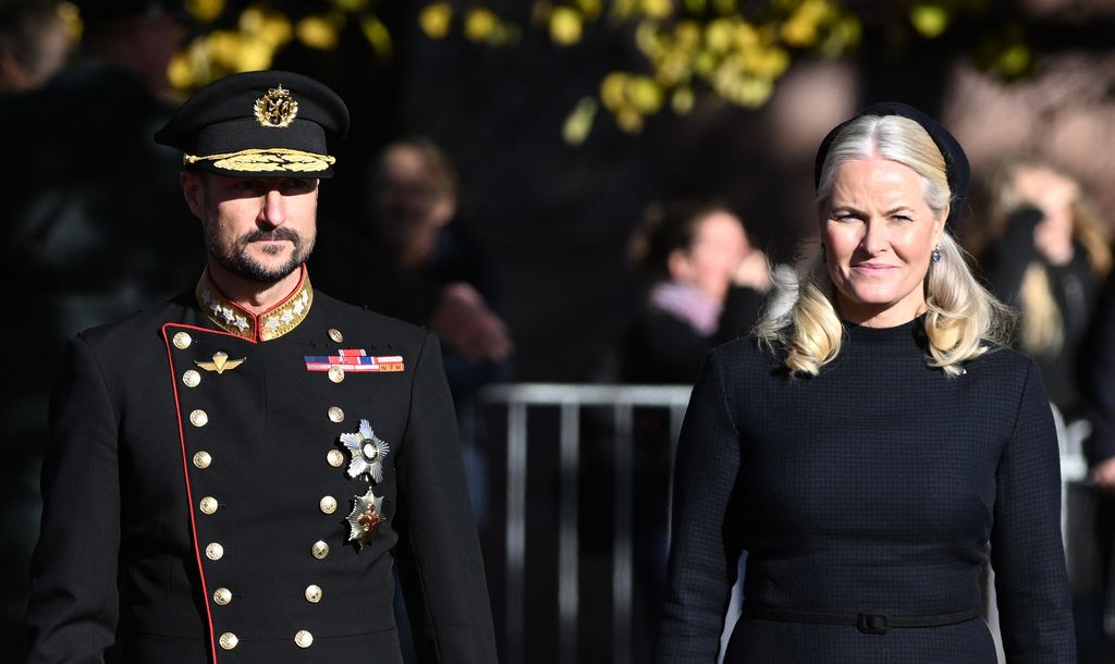 Crown Princess Mette-Marit in black during a state visit from Finland