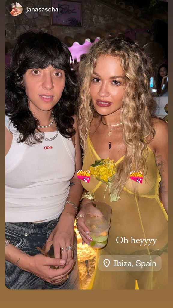 Rita reposted a photo to her Instagram story in a sheer yellow dress