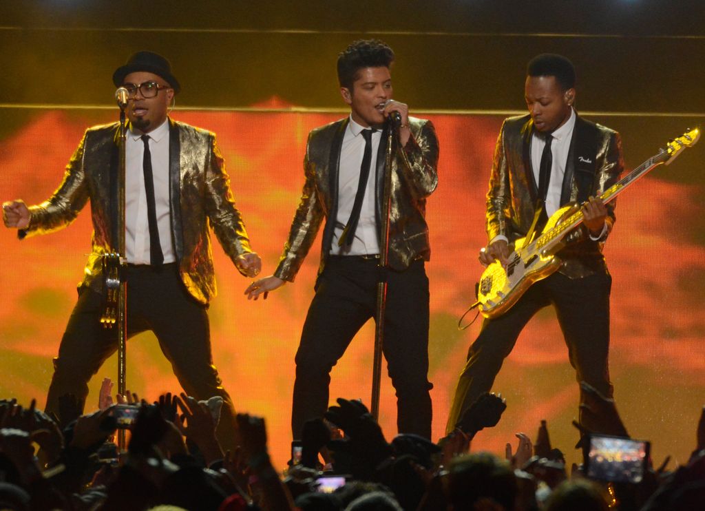 Bruno Mars performs during the Pepsi Super Bowl XLVIII Halftime Show at MetLife Stadium on February 2, 2014 in East Rutherford, New Jersey