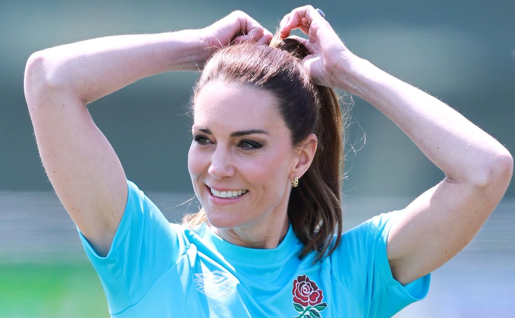 Kate Middleton with her hair in a sporty high ponytail