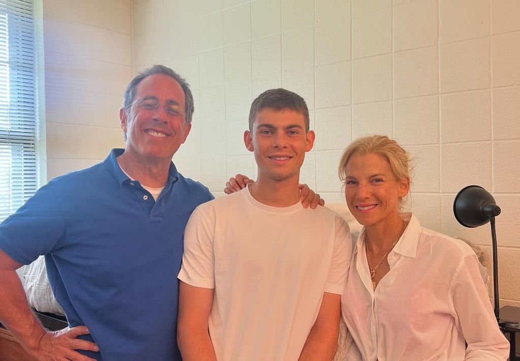 Jerry and Jessica Seinfeld pose with their son Shepherd for a photo after moving him into Duke University, shared on Instagram