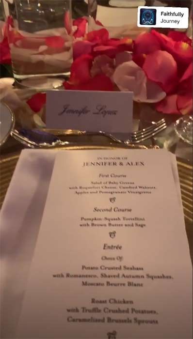 Jennifer Lopez engagement party menu