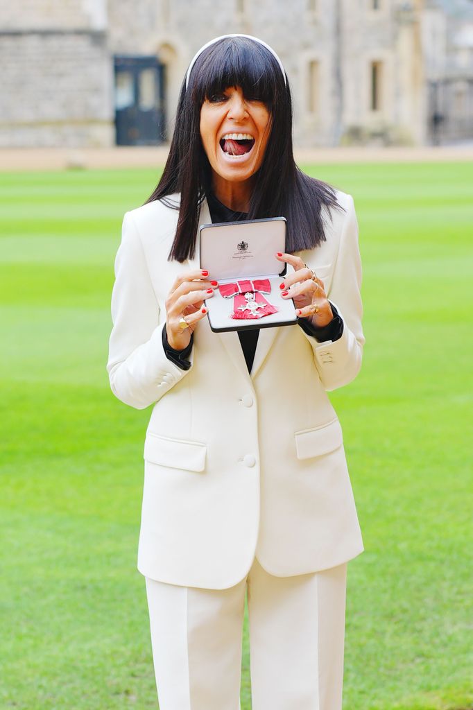 Claudia Winkleman after being made a Member of the Order of the British Empire during an Investiture ceremony at Windsor Castle on December 9, 2025 in Windsor, England.  (Photo by Ben Birchall - WPA Pool/Getty Images)