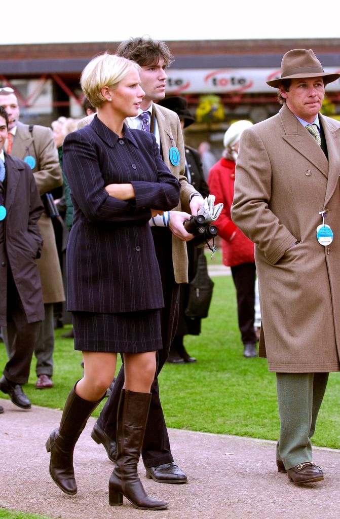 Zara Tindall in a skirt suit and knee-high boots