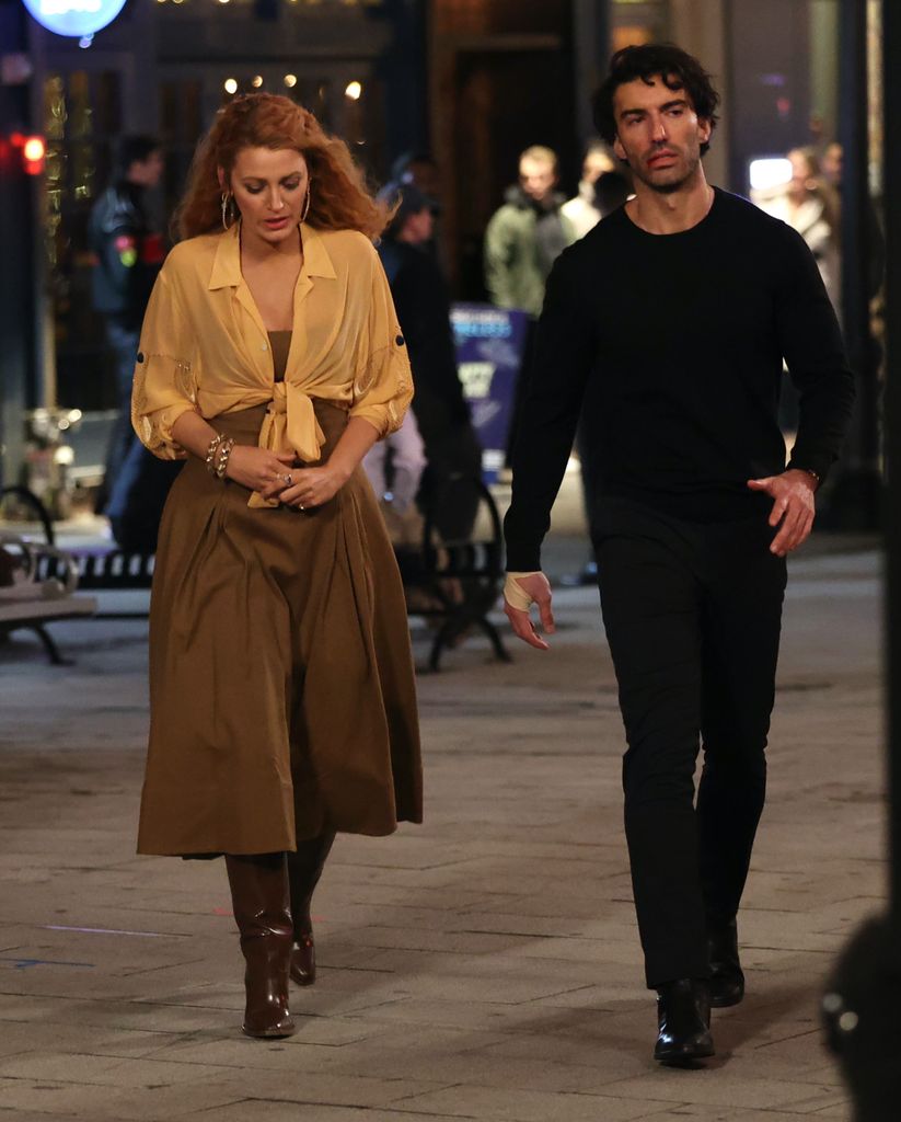 Blake Lively and Justin Baldoni are seen on the set of 'It Ends with Us' on January 12, 2024 