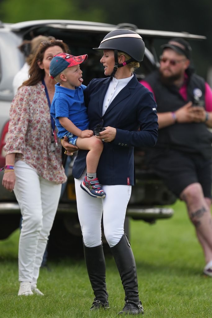 Zara Tindall with son Lucas on Day Four of the Badminton Horse Trials