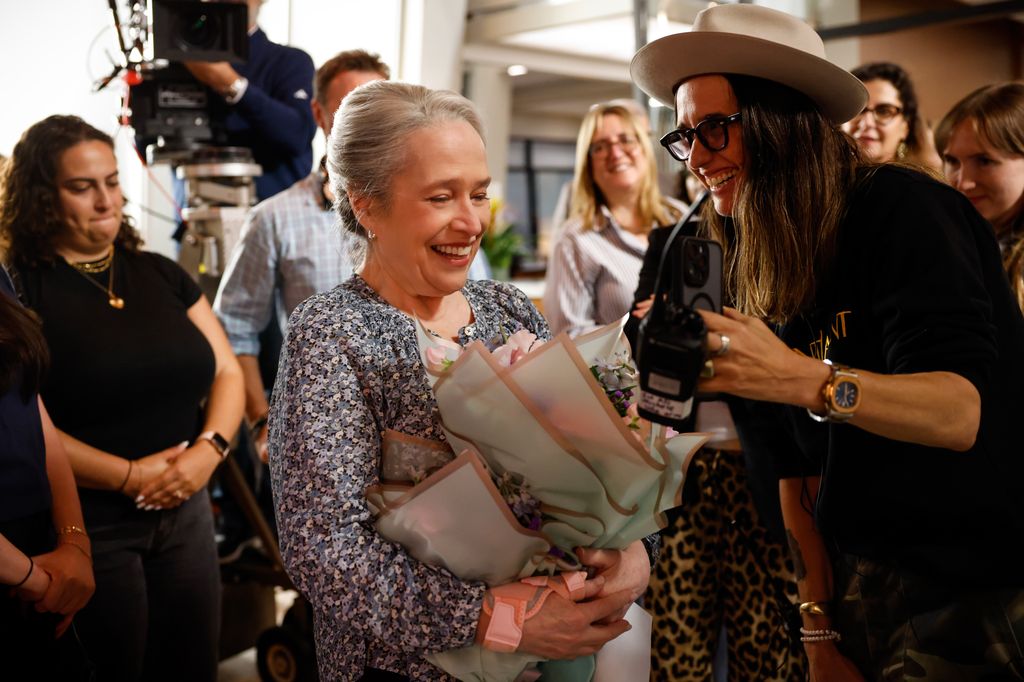 Kathy Bates reacts to the cast and crew from the CBS Original Series MATLOCK surprising her with a celebration upon the morning of her Emmy nomination for Best Lead Actress in a Drama Series