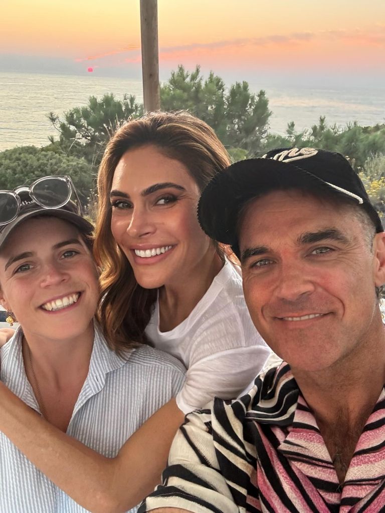 Princess Eugenie smiling with Ayda Field Williams and Robbie Williams