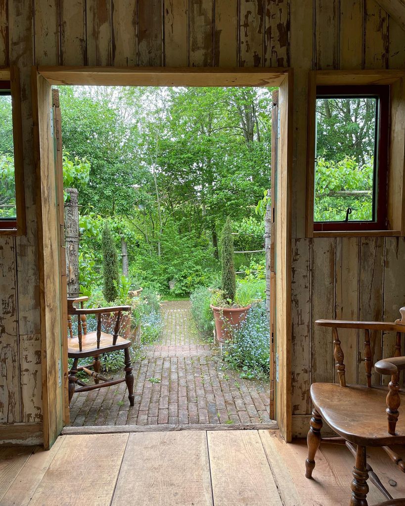 Monty Don's summer house, lined with recycled tongue and groove boards