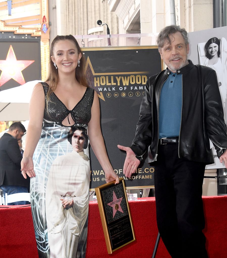 Billie Lourd and Mark Hamill attend Carrie Fisher's Posthumous Star Ceremony on The Hollywood Walk Of Fame on May 04, 2023 in Hollywood, California