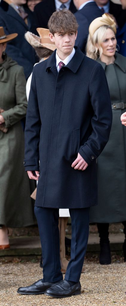 James Earl of Wessex in a black overcoat