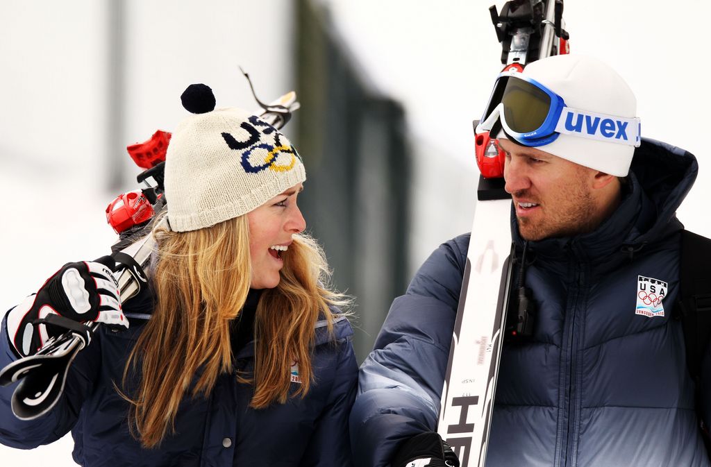 Lindsay Vonn of the USA talks with her husband Thomas Vonn after training for the Alpine skiing Women's Downhill at Whistler Creekside during the Vancouver 2010 Winter Olympics