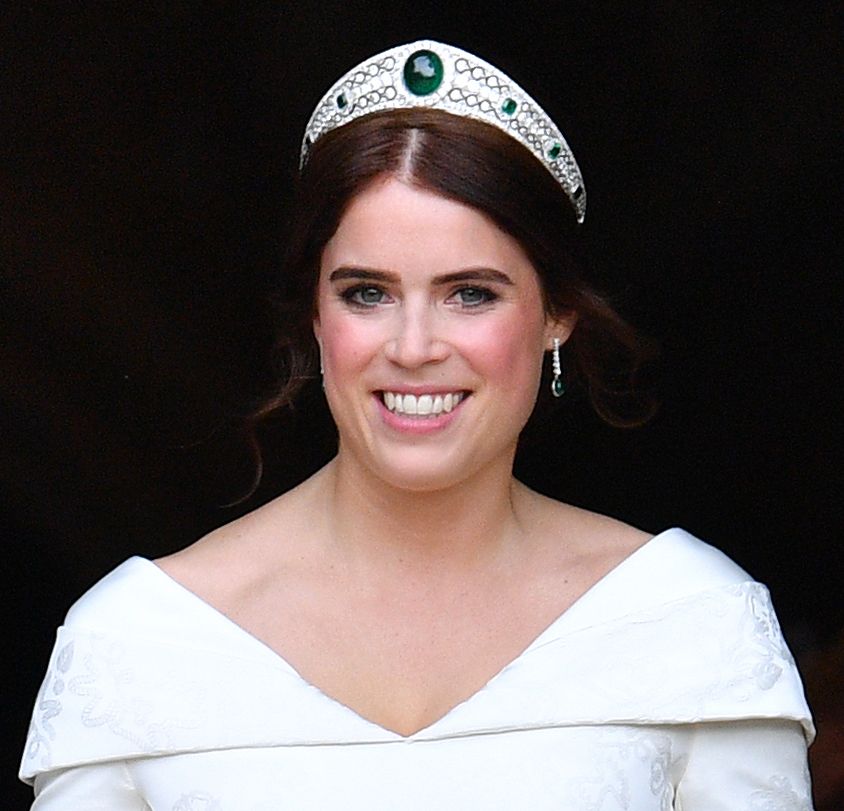 Princess Eugenie wearing  Greville Emerald Kokoshnik tiara on her wedding day