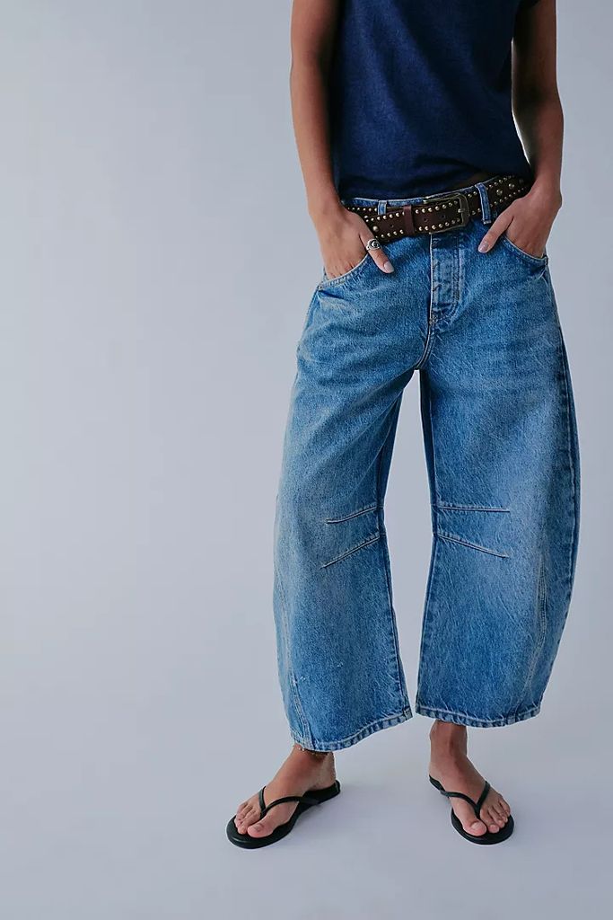 Mid rise barrel jeans