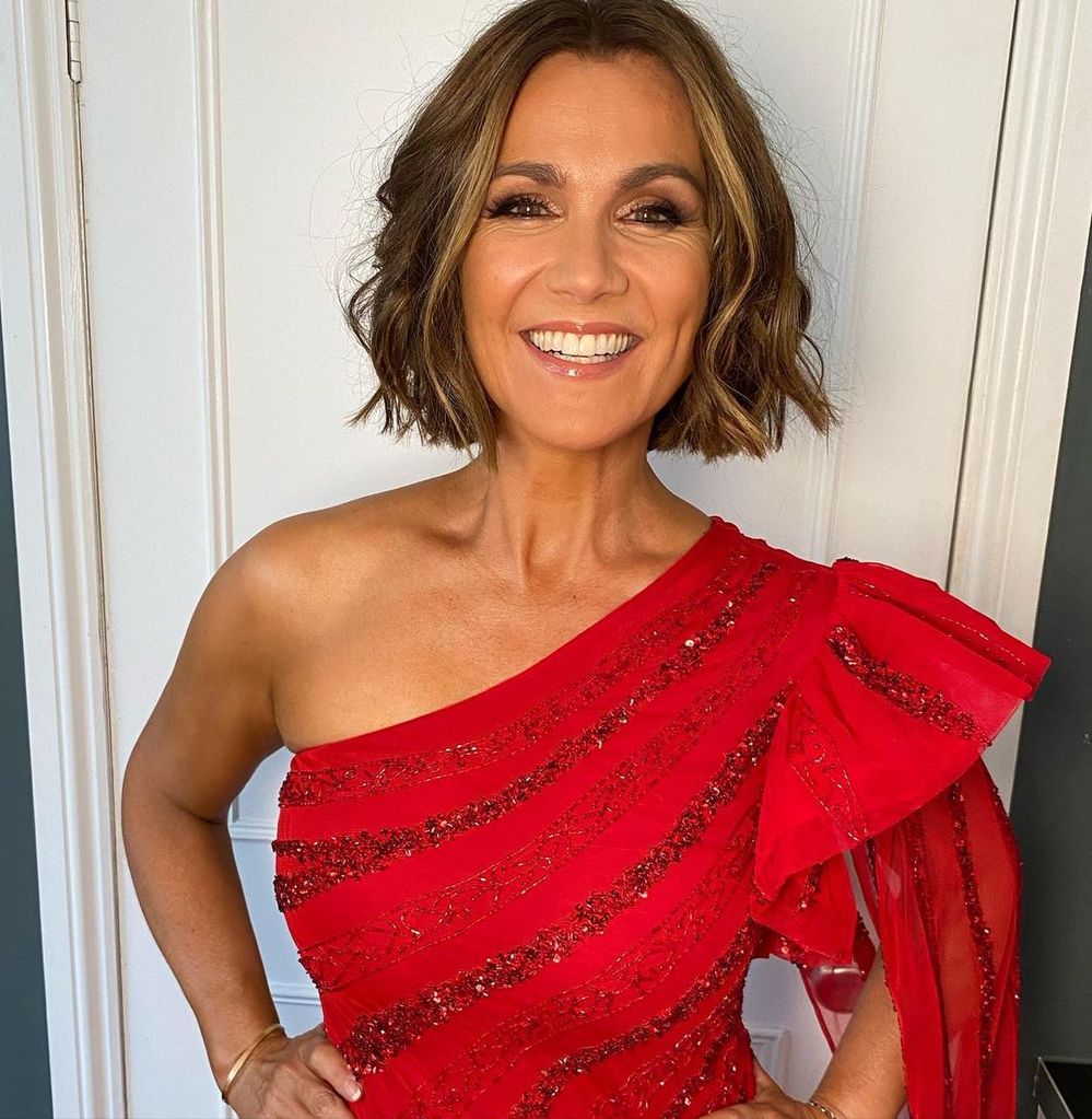 Susanna Reid from GMB wearing red sparkling one shoulder dress at NTAs 