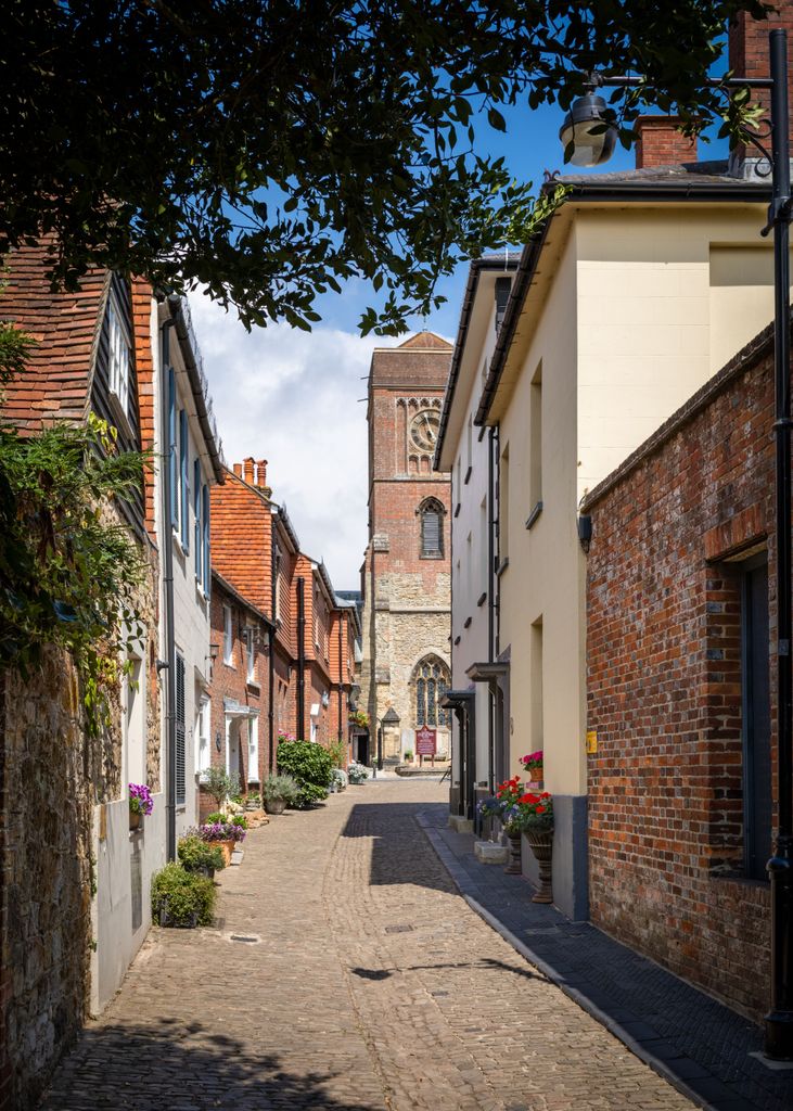 A view down the ancient Lombard St in Petworth, West Sussex, towards the parish church of St Mary the Virgin. (Photo by: Andy Soloman/UCG/Universal Images Group via Getty Images)