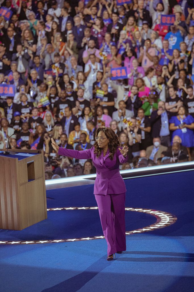 Oprah Winfrey leaves the stage after her speech on the third day of the Democratic National Convention (DNC) at the United Center in Chicago, Illinois, on August 21, 2024