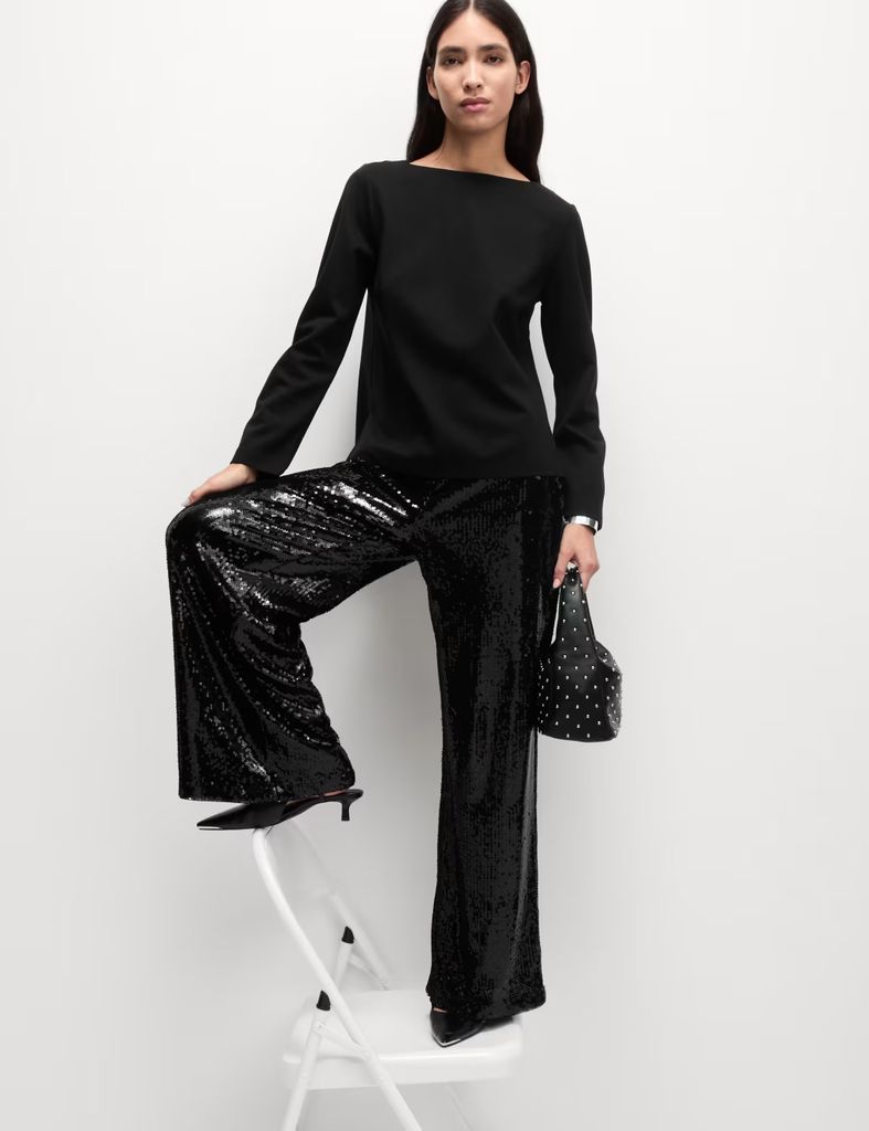 M&S Sequin Wide Leg Trousers