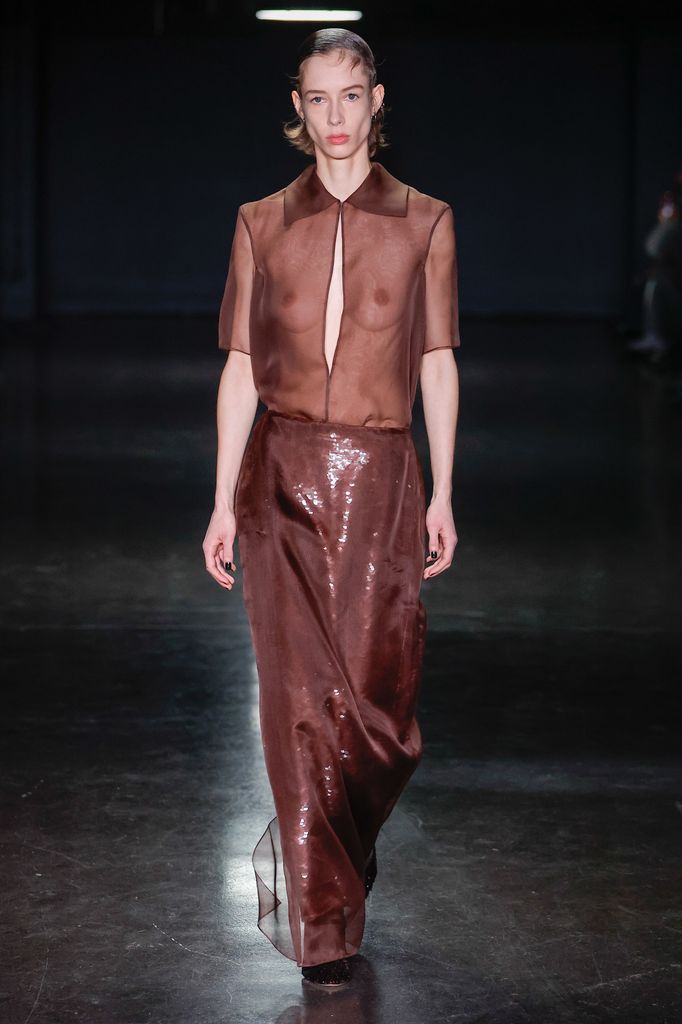 A model walks on the runway at Emilia Wickstead RTW Fall 2024