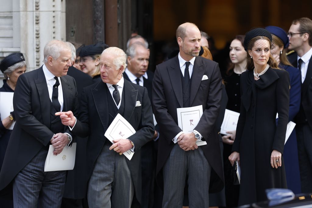 Prince Andrew with King Charles and Prince William and Kate Middleton at the Duchess of Kent's funeral 