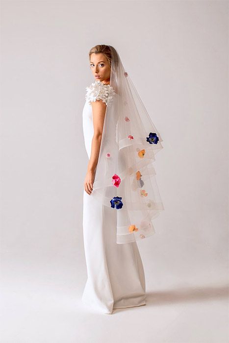 Coloured floral wedding veil